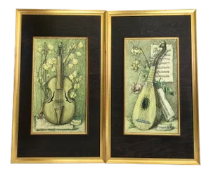 Fornasetti Style Mid 20th Century Felice Galbiati Arte Decorativa Italian Still Life Prints, Framed - a Pair