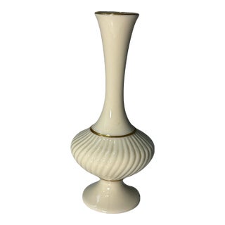Lenox Bud Vase Ivory Gold Trim Usa Made 7" Ribbed Swirled Vintage For Sale