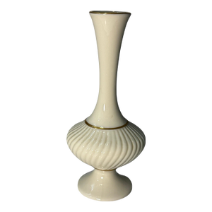 Lenox Bud Vase Ivory Gold Trim Usa Made 7" Ribbed Swirled Vintage