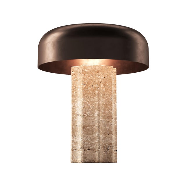 2020s FLUTED COLUMN Rechargeable Cordless LED Table Lamp, 3-Levels Brightness Touch Sensor Control, Travertine / Chocolate Bronze For Sale - Image 5 of 14