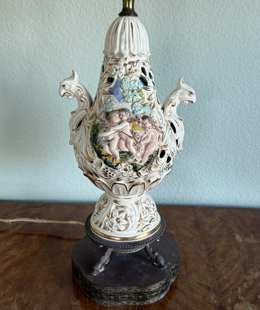 Early 20th Century Large Capodimonte Style Cherub Porcelain Table