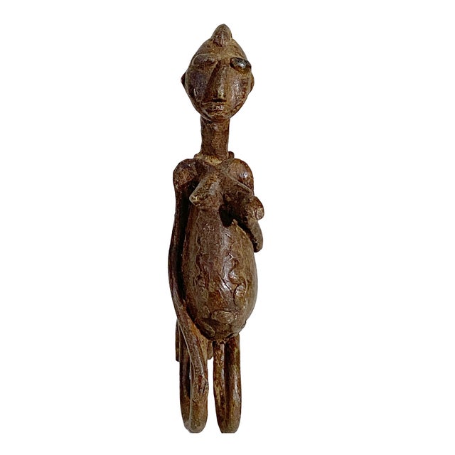 Wax Vintage African Dogon Bronze Maternity Figure of a Seating Female Mali 5.25" H For Sale - Image 7 of 8