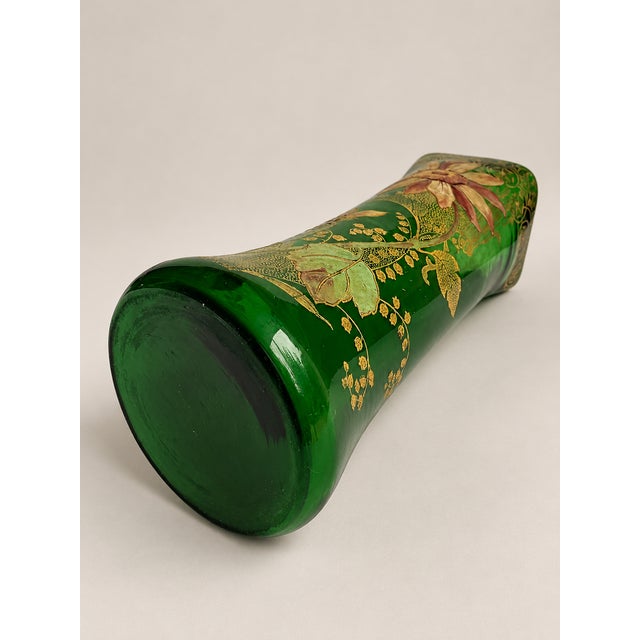 French Art Nouveau Belfort Vase in Enameled Emerald Green Glass by Legras Montjoye, 1900s For Sale - Image 11 of 12