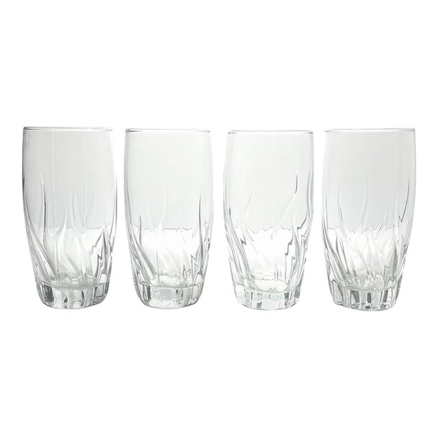 Anchor Hocking “Central Park, Clear” 4 Highball Tumbler Drinking Glasses For Sale