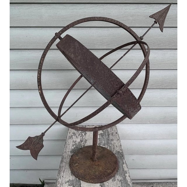 Vintage Mid 20th Century Swedish Wrought Iron Armillary Sphere on Cast Iron Base For Sale - Image 4 of 9