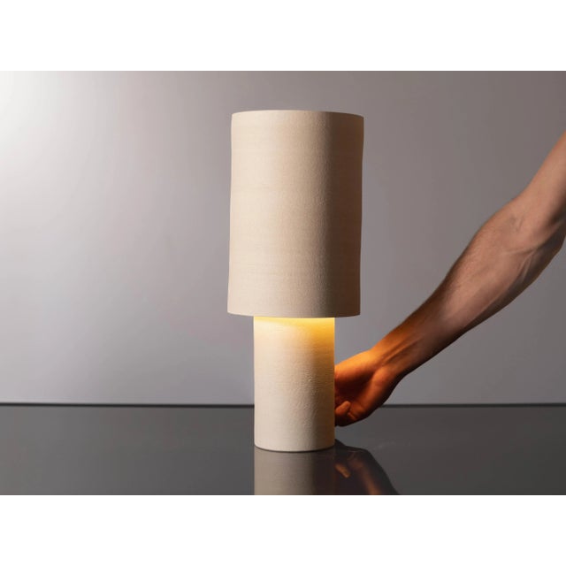 White Large Contemporary Ceramic Straight Walled Lamp For Sale - Image 8 of 9