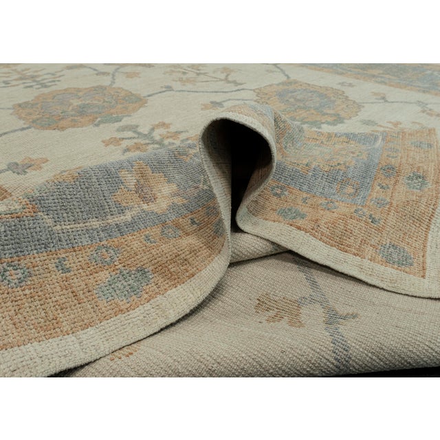 Sky Blue Turkish Oushak Rug Ivory and Sky Blue Handwoven Wool Rug 9'10" X 13'11" For Sale - Image 8 of 9