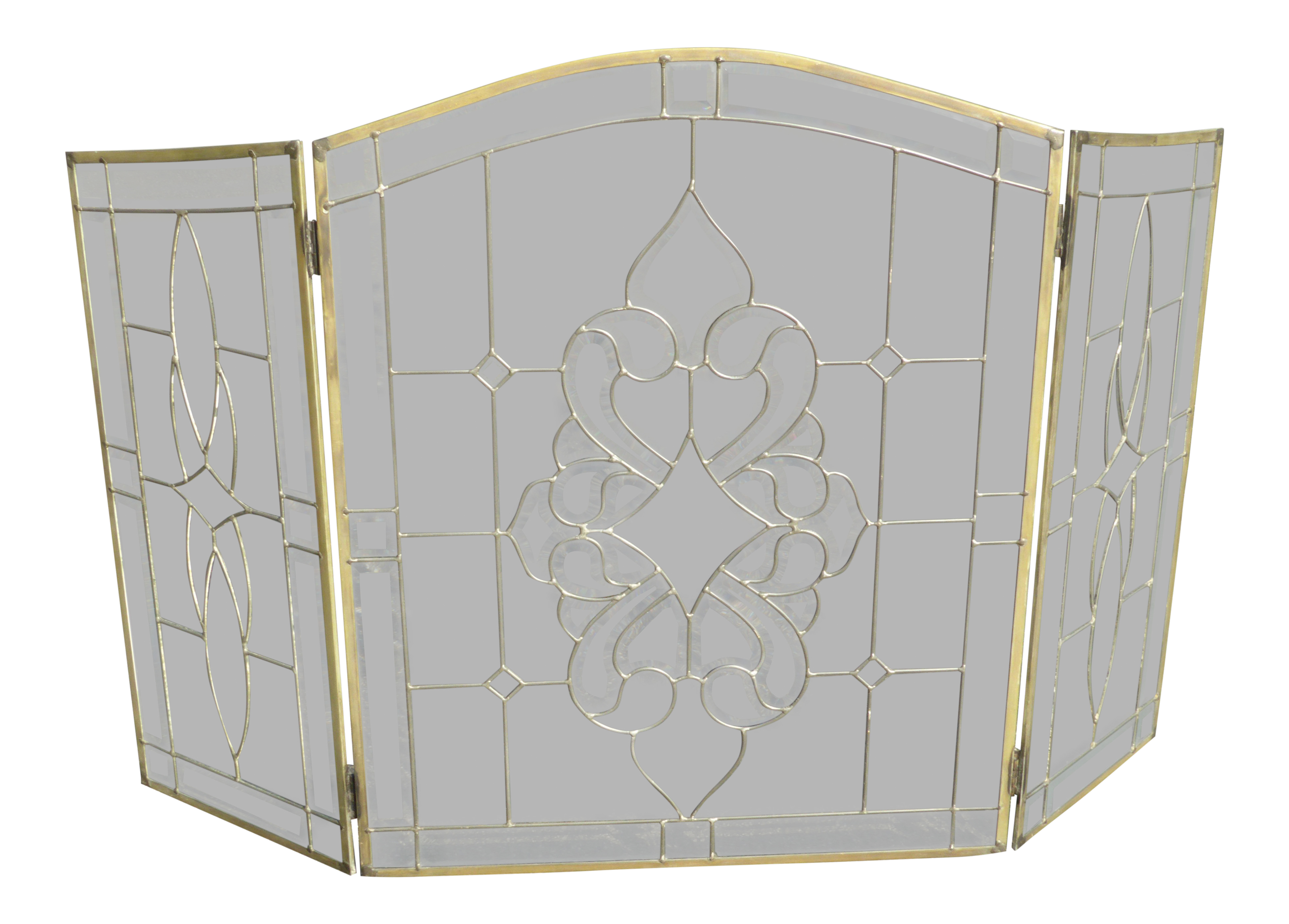 Vintage French Country Three Panel Leaded Glass Fireplace Screen - image 0