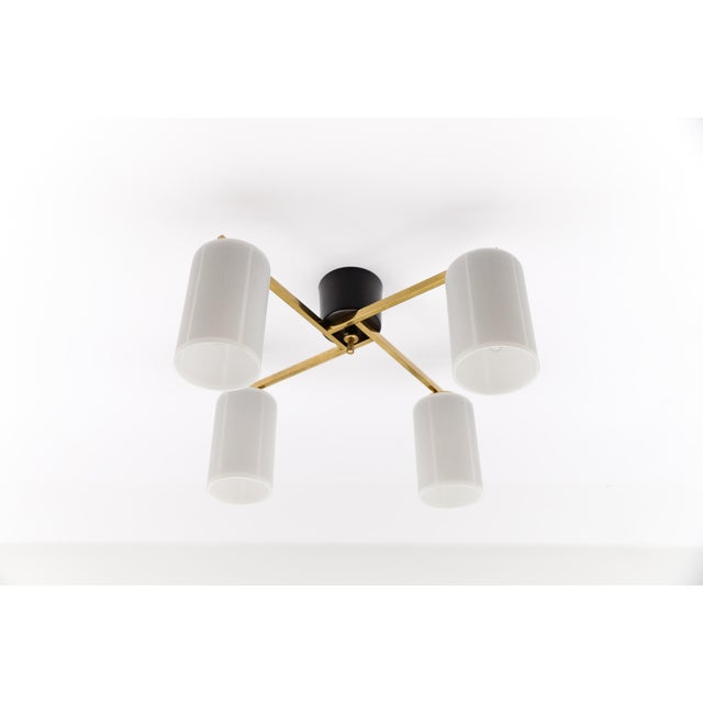 Mid-Century Modern Four-Armed Brass and Glass Lamp, 1950s For Sale - Image 4 of 13