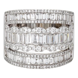 1970s 3.48ct Diamond Cigar Band Sz 8.25 Ring Mixed Cuts 18k White Gold Fine Jewelry For Sale