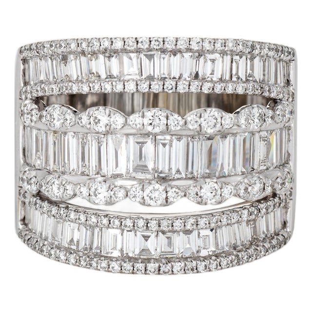 1970s 3.48ct Diamond Cigar Band Sz 8.25 Ring Mixed Cuts 18k White Gold Fine Jewelry For Sale