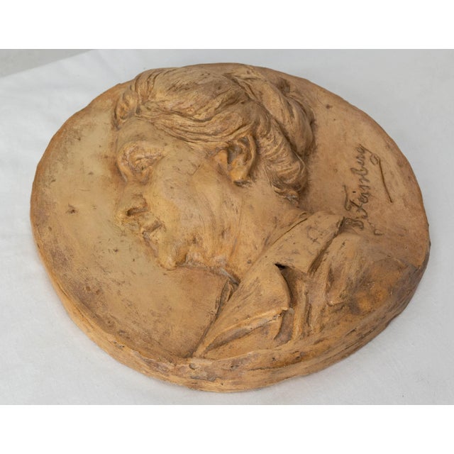 Terracotta woman figure medallion, wall plaque Signed by Bernanowitch Hirsch Feinberg, Russian artist with an...