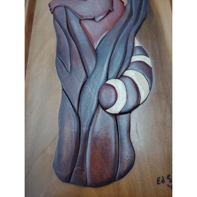 1960s Intarsia Raccoon Woodland Wall Hanging For Sale In Houston - Image 6 of 6