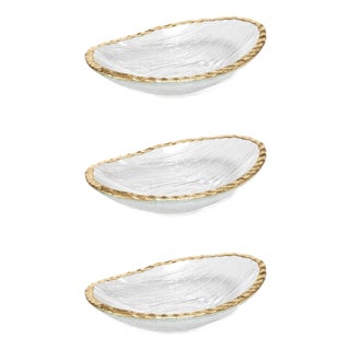 Cassiel Clear Bowls with Jagged Gold Rim, Set of 3, Small For Sale