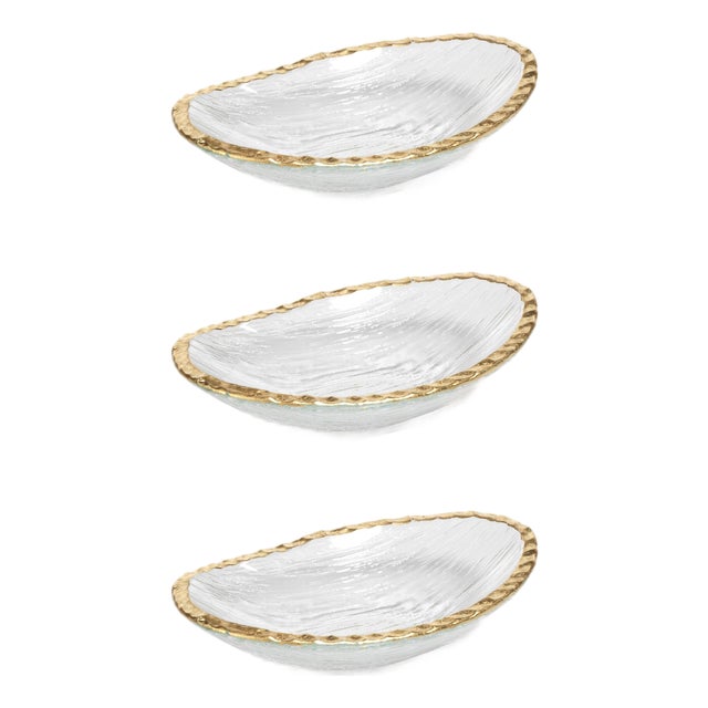 Cassiel Clear Bowls with Jagged Gold Rim, Set of 3, Small For Sale