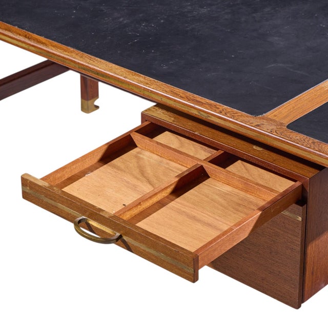 Kofod Larsen for Selig Megiddo Queen of Sheba African Wenge Wood and Brass Executive Desk For Sale In Chicago - Image 6 of 9