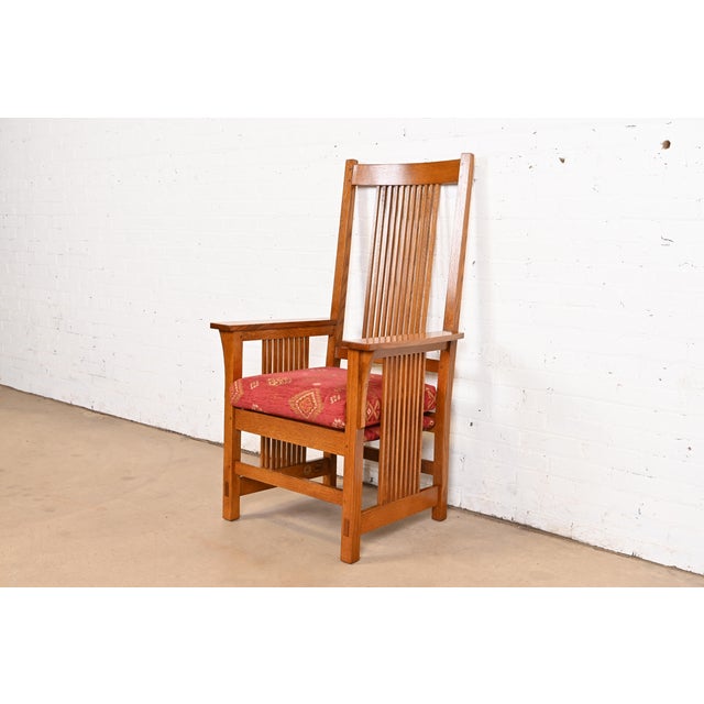 Stickley Mission Oak Arts & Crafts Spindle High Back Arm Chair Chairish