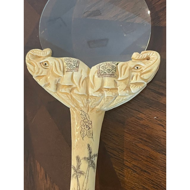 Shabby Chic Antique Magnifying Glass Bone Handle With Elephants For Sale - Image 3 of 4