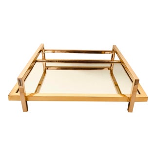 Contemporary Ethan Allen Brass & Mirror Vanity Tray For Sale