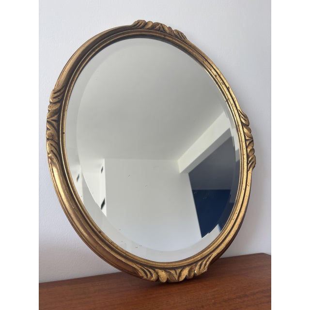 Antique Oval Gilt Mirror in Carved Wood, 1940s For Sale - Image 6 of 8
