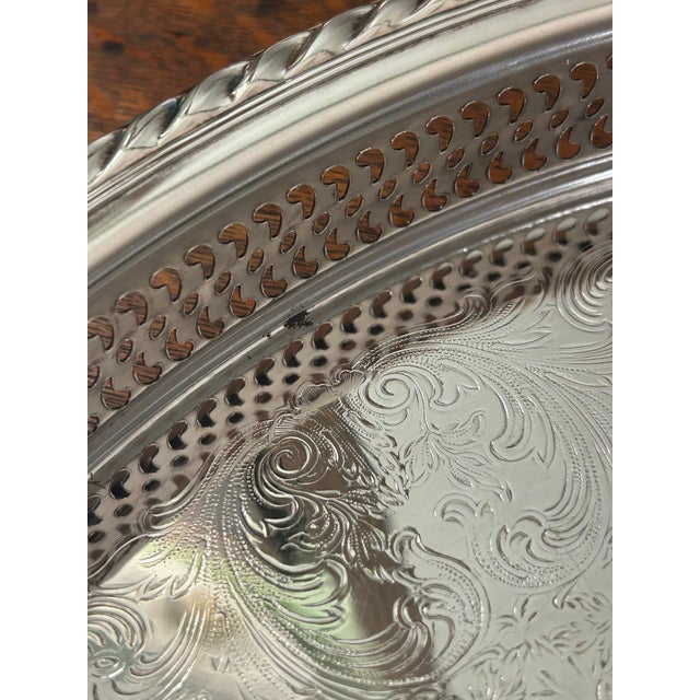 Vintage 15.5” Wm Rogers Silver Plate Round Gallery Tray For Sale - Image 10 of 11