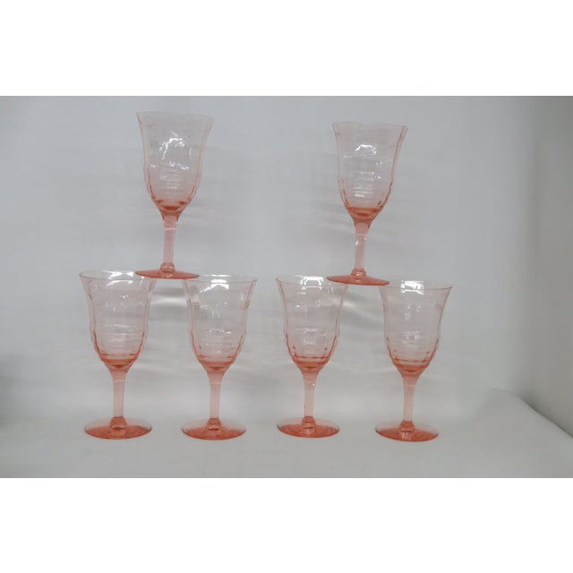 Early 20th Century Pink Stem Depression Glass Ribbed Glassware Wine Water Drink Goblets 4752b - 6pc For Sale In Miami - Image 6 of 15