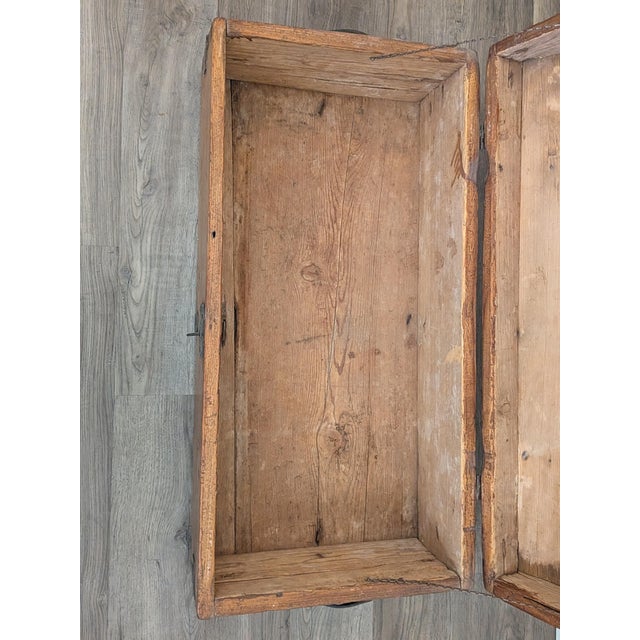 Wood Antique 19th Century Handcrafted Wood and Iron Chest Trunk For Sale - Image 7 of 12