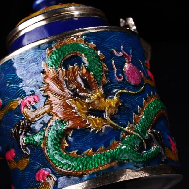Metal Late 19th Century Cloisonné Enamel Dragon Teapot With Overhead Handle For Sale - Image 7 of 9