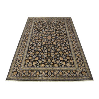 Kashan Rug 10’1” X 13’5” Blue Wool Vintage Traditional Hand-Knotted Carpet For Sale