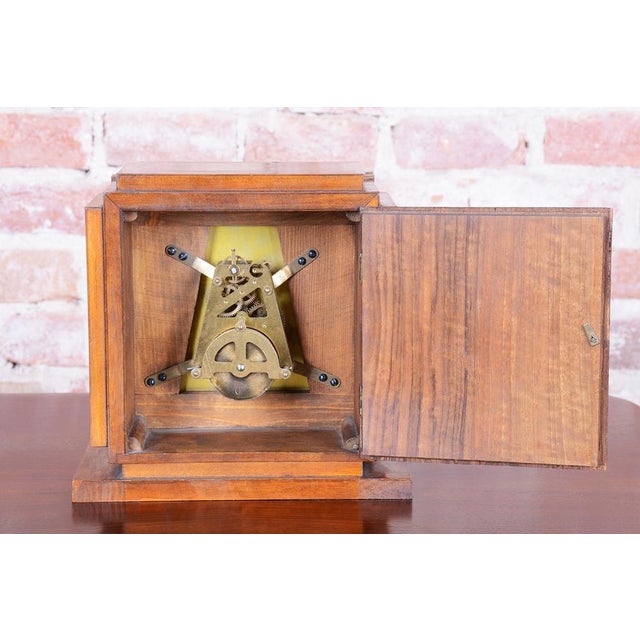 Art Deco Table Clock in Walnut, Brass, and Glass, Czech, 1920s For Sale - Image 10 of 11