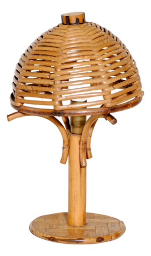 Mushroom Desk Lamp in Bamboo and Rattan, 1950s