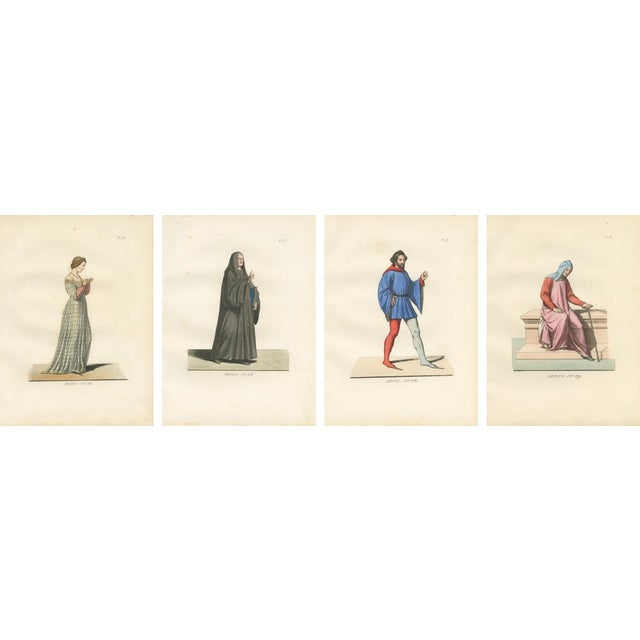 Bonnard, Medieval Figures Costume & Daily Life, Handcolored Engravings, 1845, Set of 4 For Sale - Image 6 of 10
