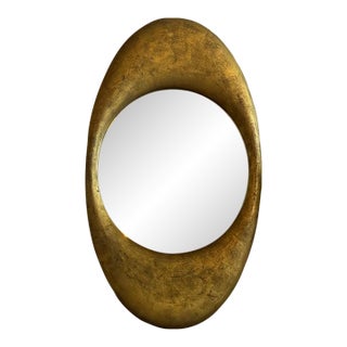 Antique Early 20th Century Cast Zinc Metal Gilt Oval Mirror For Sale