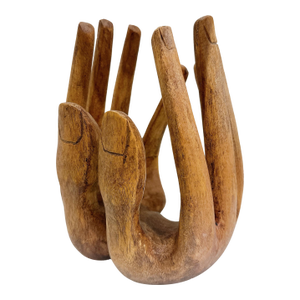 Rare Vintage Hand Carved Wooden Hands Bowl / Art Sculpture / Primitive Wood Centerpiece