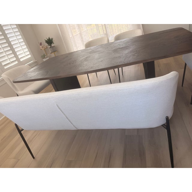 Contemporary Arhaus Dining Table With 4 Upholstered Chairs + Bench in Excellent Condition For Sale - Image 3 of 14