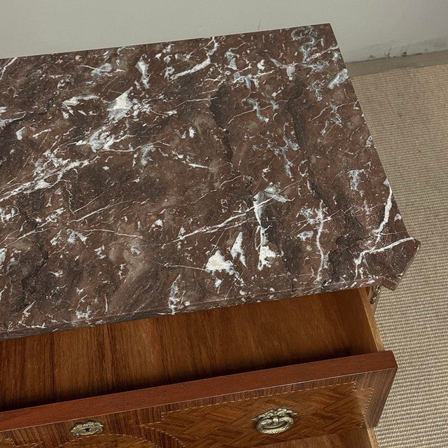 Antique French Louis XVI Style Marquetry Marble Top Commode For Sale - Image 17 of 18