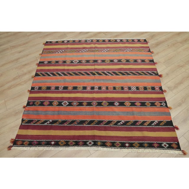 1960s Turkish Red Hand Knotted Kilim Square Rug For Sale - Image 13 of 13