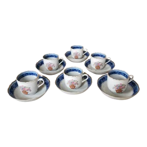 1980s Mottahedeh Mandarin Bouquet Tea Cup and Saucers Set- 12 Pieces