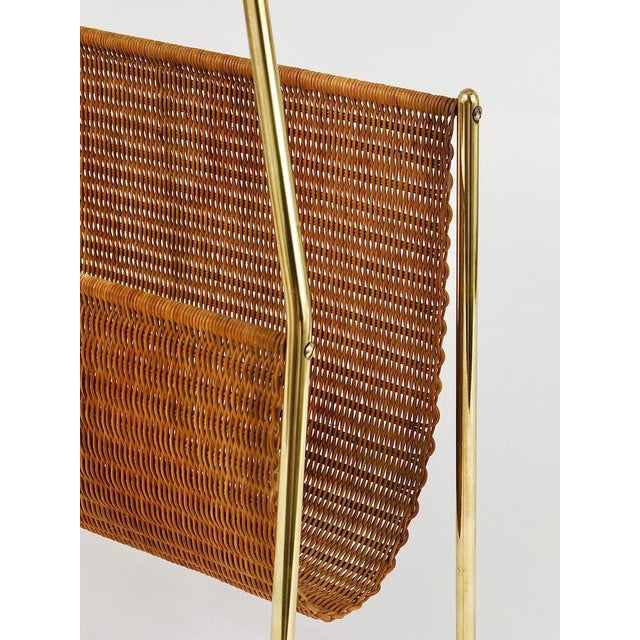 Mid-Century Magazine Rack in Brass and Woven Cane in the style of Carl Auböck, Austria, 1950s For Sale - Image 9 of 18