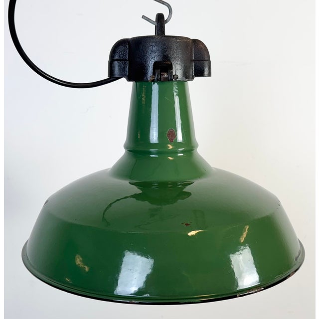 Green Industrial Green Enamel Factory Pendant Lamp, 1960s For Sale - Image 8 of 18
