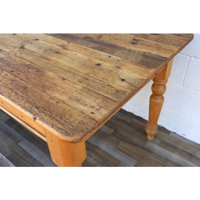 Wood Vintage 1980s English Farmhouse Solid Pine Dining Table With Drawer & Turned Legs For Sale - Image 7 of 18