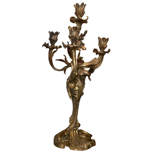 French Early 19th Century Pair of Gilt Bronze Candelabras in the Manner of Henry Dasson For Sale - Image 3 of 8