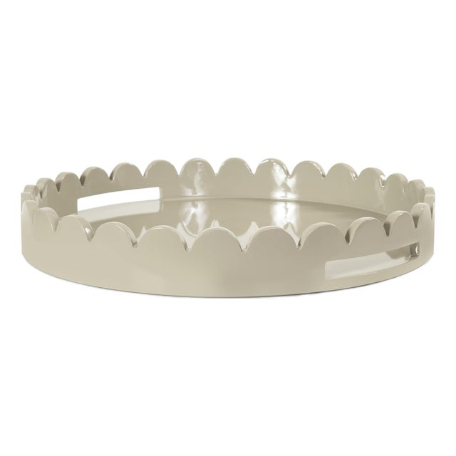 Round Scalloped Riviera Tray - Taupe For Sale