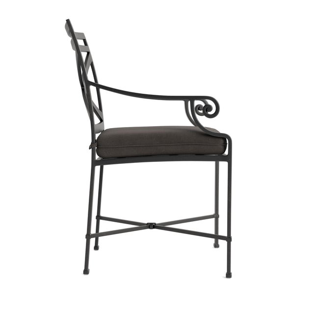 Contemporary Brown Jordan Venetian Arm Chair, Textured Pewter frame with Fusion Charcoal fabric For Sale - Image 3 of 11