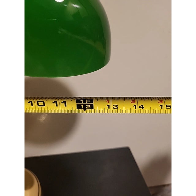 Vintage Bankers Brass Lamp Green Glass With Pull Chain For Sale - Image 11 of 11