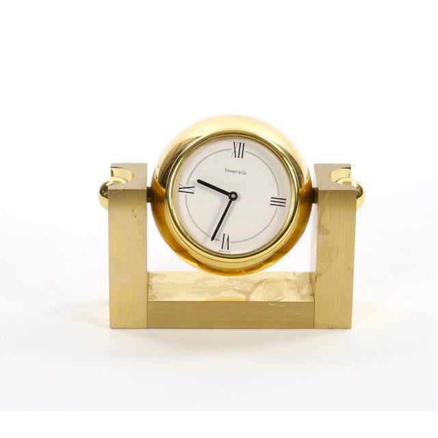 Tiffany & Co. Gilt Bronze Rectangular Desk Clock/ Adjustable Tilting Mechanism For Sale - Image 9 of 9