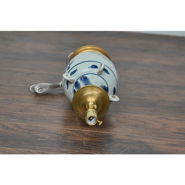 Ceramic Asian Porcelain Vessel Table Lamp with Cobalt Brushwork and Gilded Base For Sale - Image 7 of 9