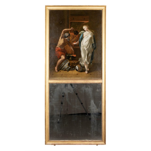 French Louis XVI Trumeau Mirror With Thetis at the Forge of Hephaestus Painting For Sale