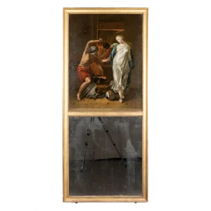 French Louis XVI Trumeau Mirror With Thetis at the Forge of Hephaestus Painting