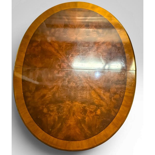 Drexel Heritage Vintage Drexel Chippendale Mahogany Pedestal Dining Table With Burlwood Veneer Top For Sale - Image 4 of 18